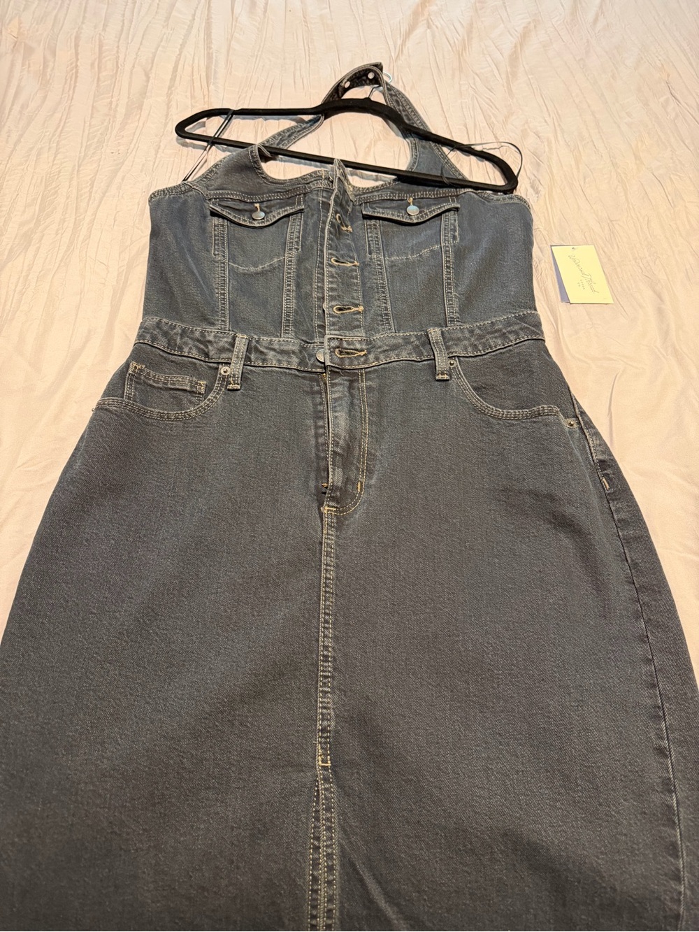 Universal Thread Dark Blue Denim Backless Halter Dress